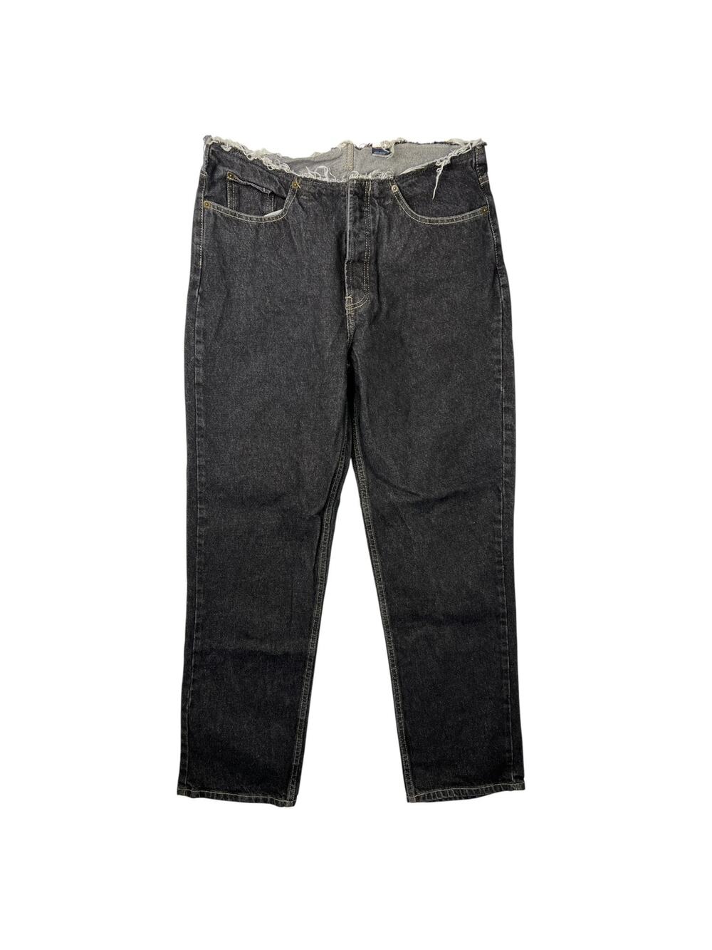 Vintage 00s Y2K Straight Leg No Waistband Frayed Jeans Black Womens 12